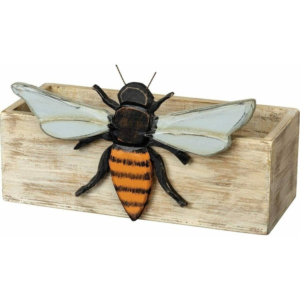 Primitives by Kathy Rustic Honey Bee Decorative Wooden Box Bin Home Decor Rustic